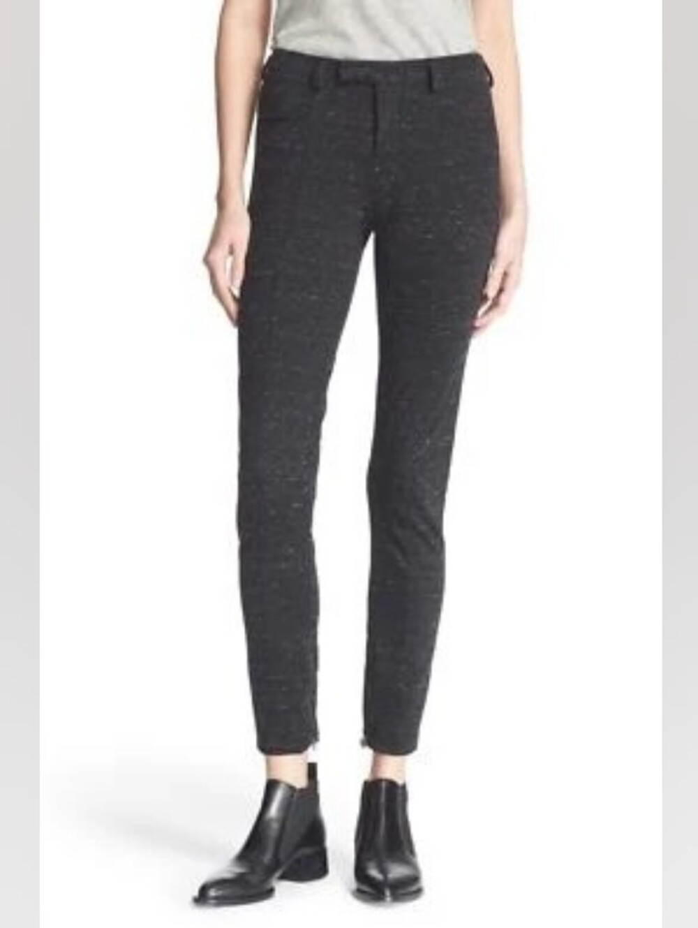 ATM Melange Ponte Skinny Moto Pant Black Speckle